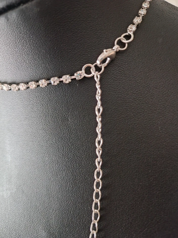 KETTE  Statement Collier Silberfarben/Klar/Rot Blume Alu Modeschmuck  - Bild 3 von 4