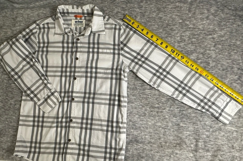 Camisa Urban Pipeline masculina XL branca e cinza xadrez manga longa botão para cima - Imagem 3 de 4