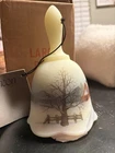 Fenton Custard Uranium Glass Hand Painted Winter Scene Bell 1981