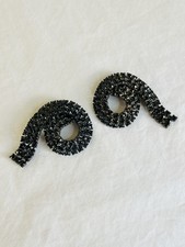 Vintage Shoe Clips with Black Rhinestones in Sprial Shape Art Deco Style