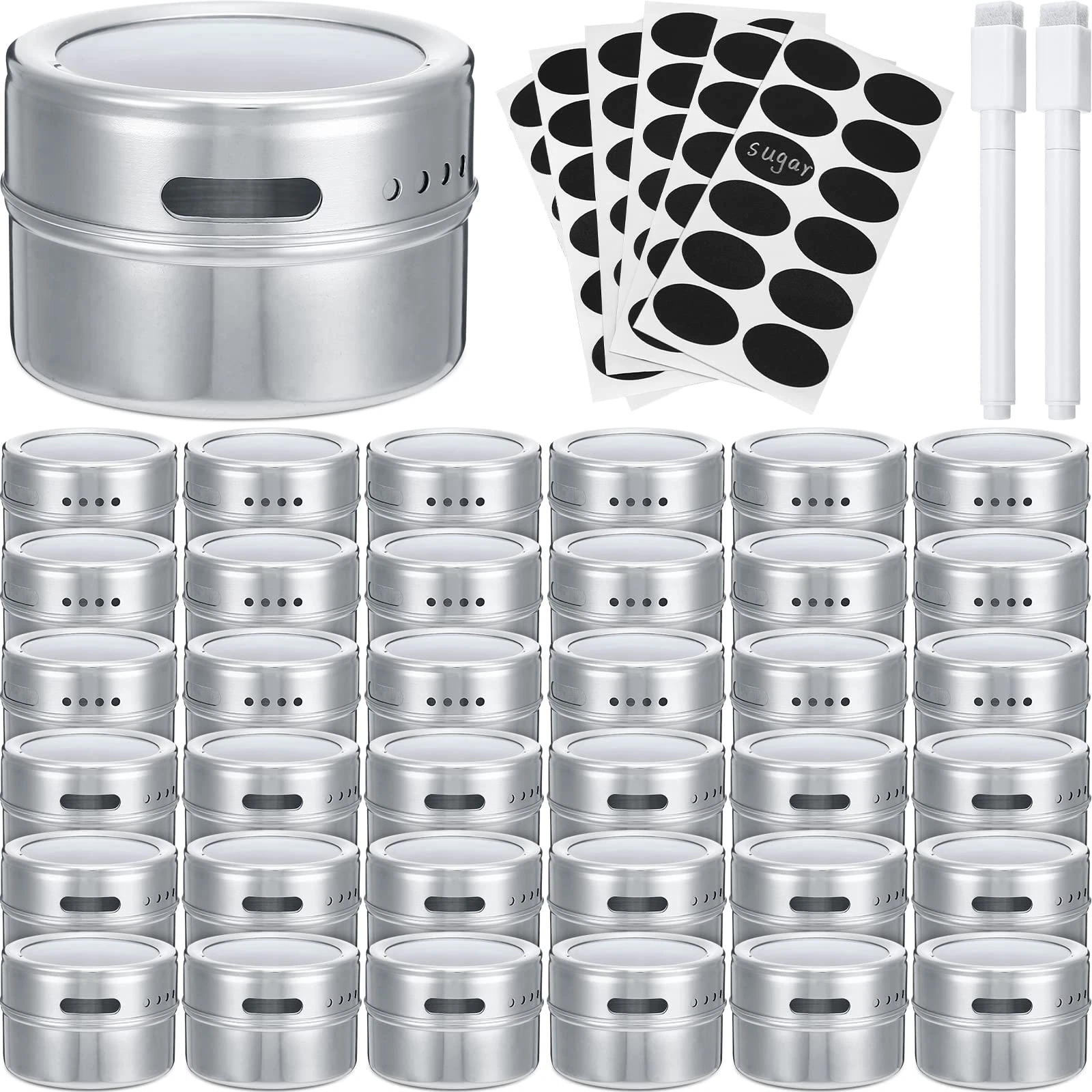 Chengu 36 Pack Magnetic Spice Jars for Refrigerator 3 oz Magnetic Spice Conta...