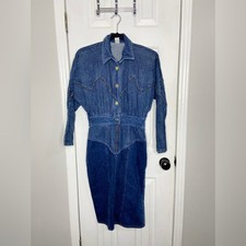 Vintage 80s Denim Western Midi Dress Size 4