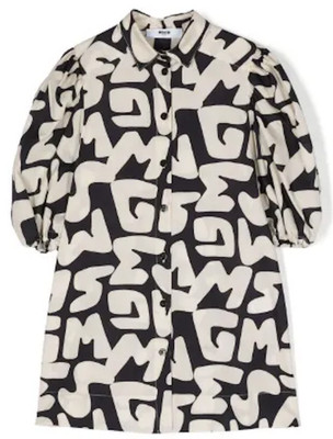 NWT MSGM Kids' Logo Lettering Print Cotton shirt dress Poplin size 8. 26 inch