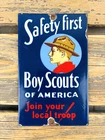 VINTAGE 8x5" BOY SCOUTS OF AMERICA local troop PORCELAIN OIL GASOLINE GAS SIGN