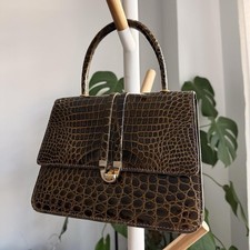 Borsa a mano 12" vintage vera pelle di coccodrillo caimano borsa tasca libro pochette VEDI