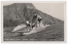 Vintage Hawaii Postcard- Surf Board Riding Waikiki      Free ship
