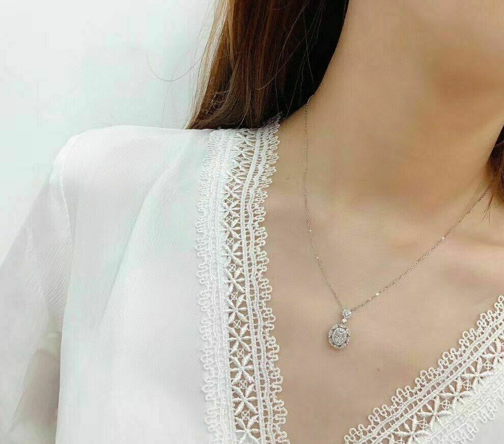 2.30Ct Oval Cut VVS1/D Diamond Halo Pendant 14K White Gold Finish No Chain