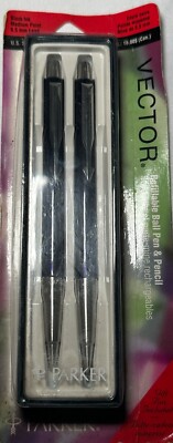 Vintage Deadstock 90s Metallic Blue Vector Parker Ballpoint Pen & Pencil UK Made