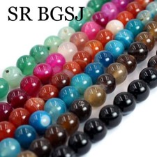 6 8 10 12mm Round Smooth Surface Gemstone Banded Agate Jewelry Beads Strand 15"