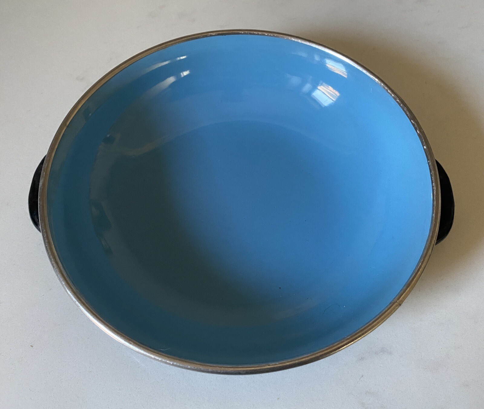 Vintage MCM Sm 15 Blue Enamelware Sizzling Server Skillet Pan Dish