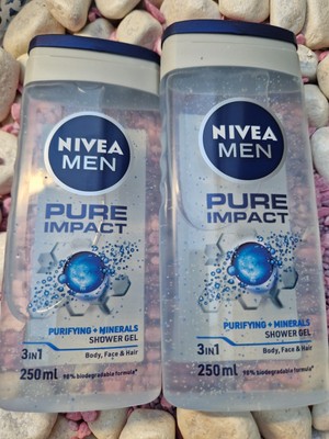 Nivea Men Pure Impact 3in1 Shower Gel 2x250ml Körper Gesicht Haar