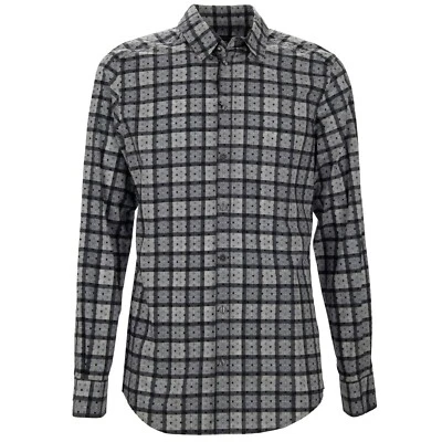 DOLCE & GABBANA Checked Polka Dot Slim Fit Cotton Shirt GOLD Gray - Image 1 of 4