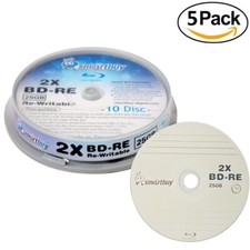 50 Pack Smartbuy 2x 25GB Blue Blu-ray BD-RE Rewritable Branded Logo Blank Disc