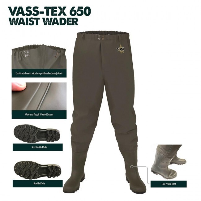 Vass VassTex 650 Series Waist Wader Carp Fishing Waders *All Sizes