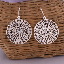 925 Sterling Silver Filigree Hook Earrings Silver Hook Round Earring