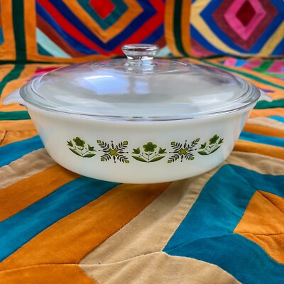 Set of 2 Fire King Anchor Hocking Meadow Green Casserole Dish with Set of 2 Fire King Anchor Hocking Meadow Green Casserole Dish with