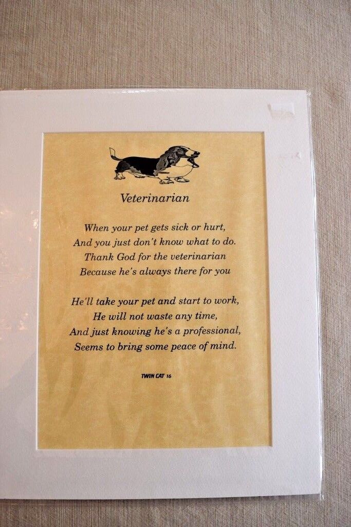 New! Veterinarian Poem Prayer Matted Print, Gift Appreciation Thank You  Basset | eBay