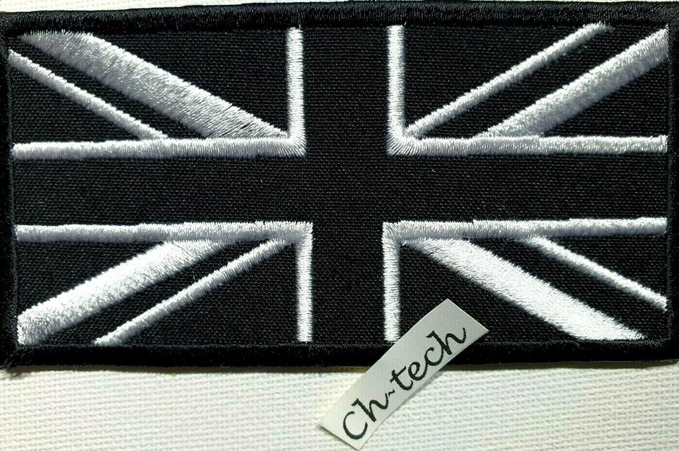Embroidered Union Jack British Patch Iron On/ Sew On Black UK Flag ...