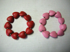 Heart Bracelets, 2 Pieces, Red And Pink, Plastic, Stretchable, Brand New