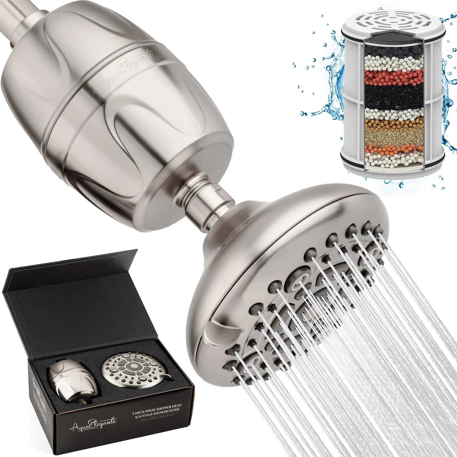 High Pressure Shower Head & Filter (Aqua Elegante) - Brushed Nickel - 2.5 GPM
Opens in a new window