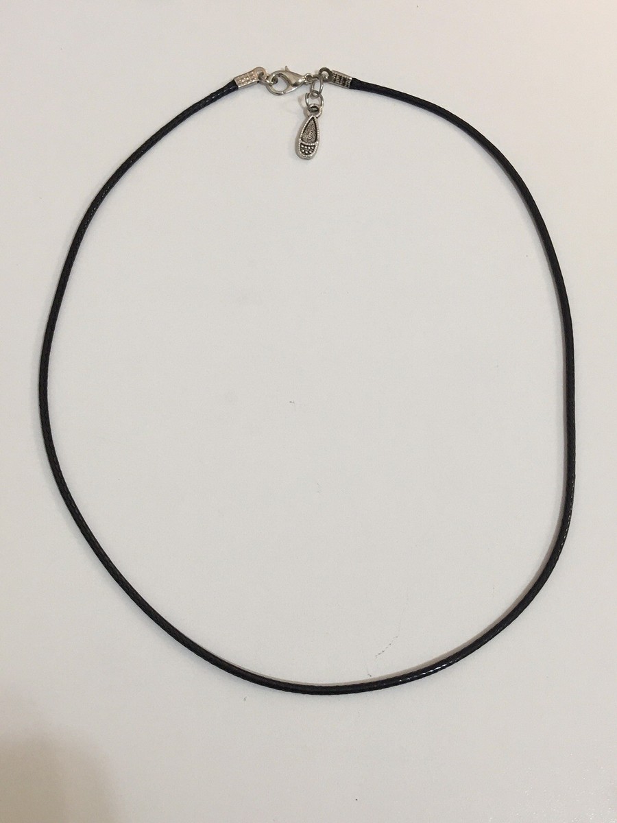 18” Black Leather Necklace Silver Lobster Clasp With Drop Charm