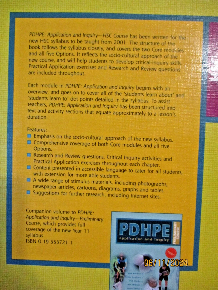PDHPE Application and Inquiry: HSC Course PB 2001 Stan Brown TEACHERS REFERENCE - Image 2 of 4