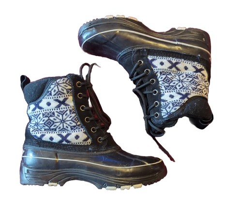 Khombu Newbury Leather Rubber Black White Snowflake Winter Women’s Boots~Size 6M - Picture 5 of 8