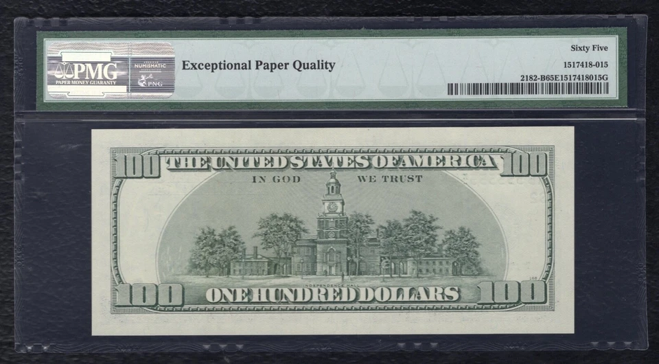 FR. 2182-B 2006-A $100 FRN “NEAR SOLID S/N KB55555554K” PMG GEM UNC-65EPQ - Image 2 of 2