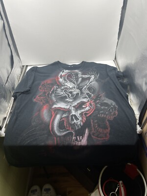 90s VINTAGE WIZARD DRAGON SKULLS T Shirt XXL All Over Print FRUIT OF LOOM