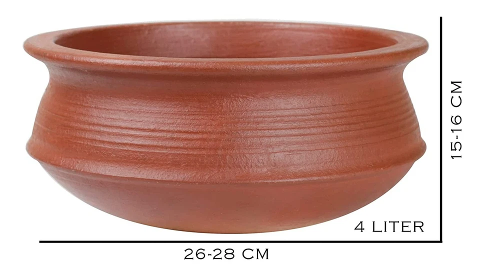 Handmade Clay Biryani Handi Pot for Cooking and Serving with Lid 4 Liter Red - Image 3 of 4
