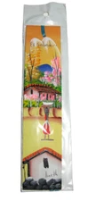 El Salvador Wooden Souvenir Bookmark Hand Painted Signed House Volcano