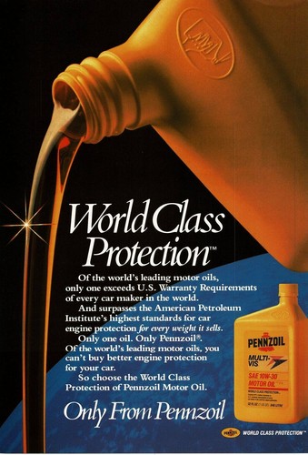 1988 Pennzoil Motor Oil Vintage Print Ad