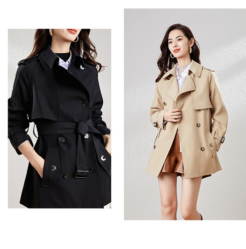 British Style Double Breasted Womens Lapel Collar Trench Coat Overcoat Belt Size - Picture 11 of 26