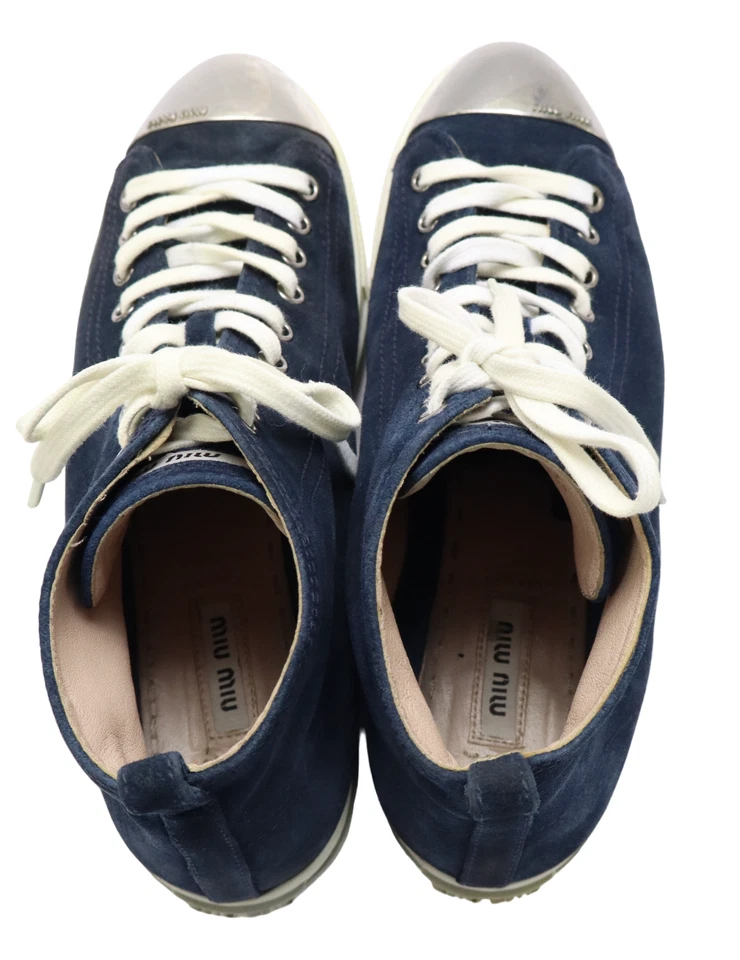 MIU MIU Zapatillas Mujer Eu 39 Tobillo Cordones Metal Delantero Azul Informal - Imagen 4 de 4