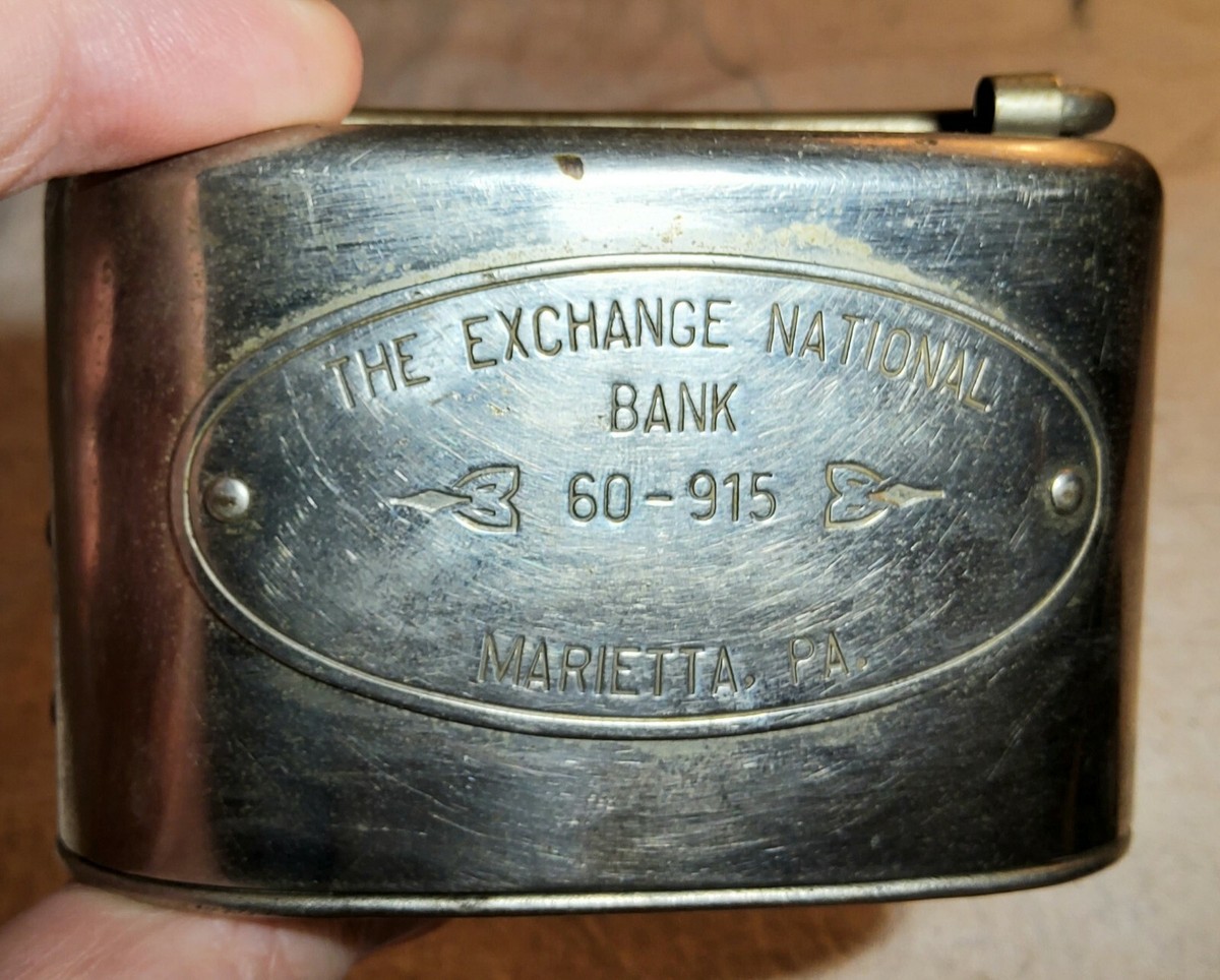 ANTIQUE BRASS BANK ADVERTISING THE EXCHANGE NATIONAL BANK MARIETTA