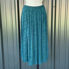 Vintage 90s Leslie Fay Teal Green Rose Pleated Skirt Cottagecore Artsy Whimsical