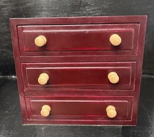 Vintage Wooden Mahogany Red Stained 3 Drawer Collectors Cabinet Jewellery Box