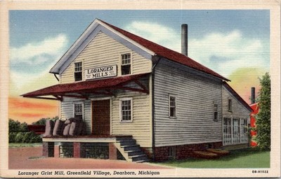 Loranger Grist Mill, Greenfield Village, Dearborn, Michigan Vtg Postcard Wpc10