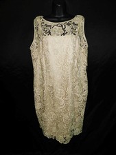 Adrianna Papell Sz 14W NWT Gold Lace Sleeveless Sheath Dress Midi Formal Party