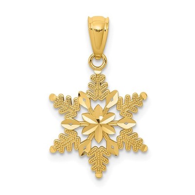 14k Gelbgold Diamantschliff poliert Schneeflocke Anhänger