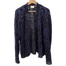 Chicos Womens Burnout Velvet Cardigan Jacket Size 2/Lg Fairy Grunge Whimsigoth