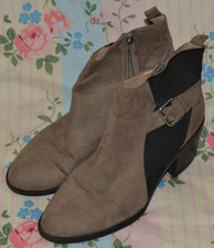 Zara Trafaluc Taupe & Black Suede Ankle Boots UK 6 EUR 39