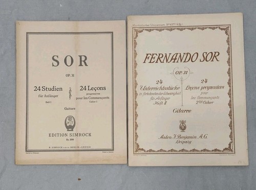 F. Sor 24 Studies 2 Guitar Books Lessons Classical Spanish Vtg Op 31 Germany 1&2