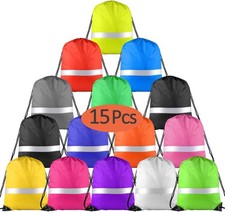 15 Pack Drawstring Backpack Bag Bulk Reflective Backpack String Bags Cinch Sack