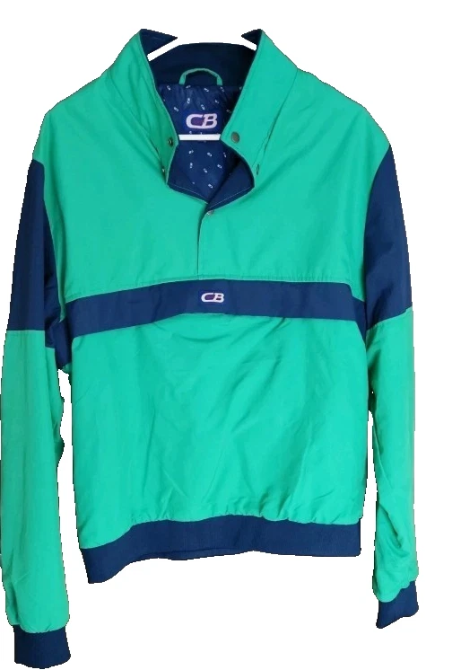 NEW MENS CB SPORTS PULLOVER JACKET GREEN NAVY BLUE 3 SNAP SIZE L