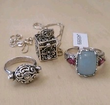 3 Pc Sterling Silver Lot Gem Insider Aquamarine Ring Prayer Box Artisan Ring