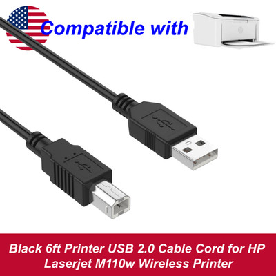 Black 6ft Printer USB 2.0 Cable Cord for HP Laserjet M110w Wireless Printer