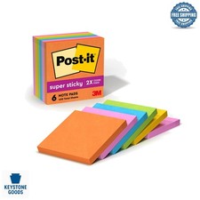 Super Sticky Notes - 3x3 Inch, Vibrant Colors, 6 Pads, 2X Sticking Power