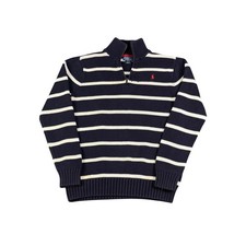 Polo Ralph Lauren Kids Navy White Striped Quarter Zip Sweater Size L 16 18