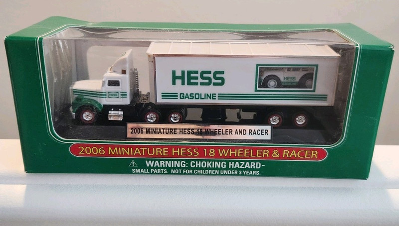 Hess 2006 Miniature 18 Wheeler & Racer Toy Truck White & Green Original